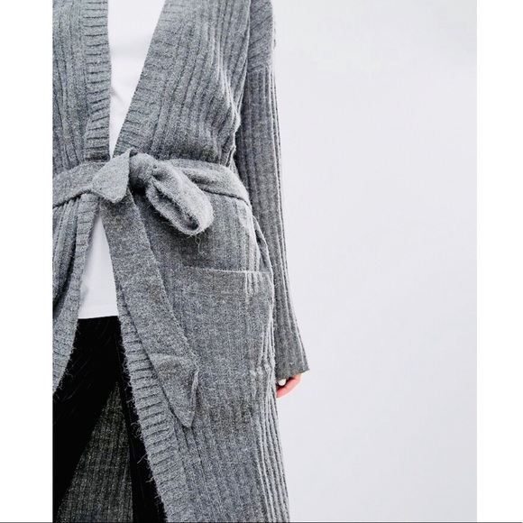 Long Ribbed Knit Tie Waist Cardigan - Picture 7 of 8